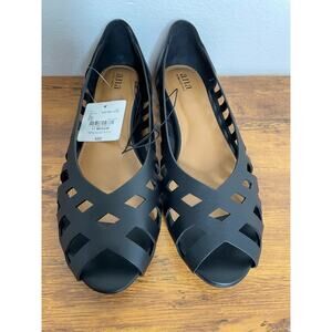 a.n.a Mabrey Black Cutout Peep Toe Ballet Flats Summer Casual Comfort Size 11M